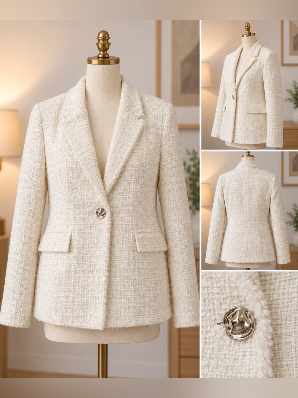 Mango MNG ivory textured tweed blazer 3XL NWT single button jacket